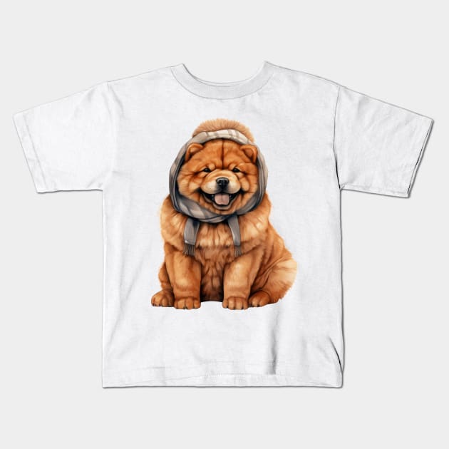 Winter Chow Chow Dog Kids T-Shirt by Chromatic Fusion Studio